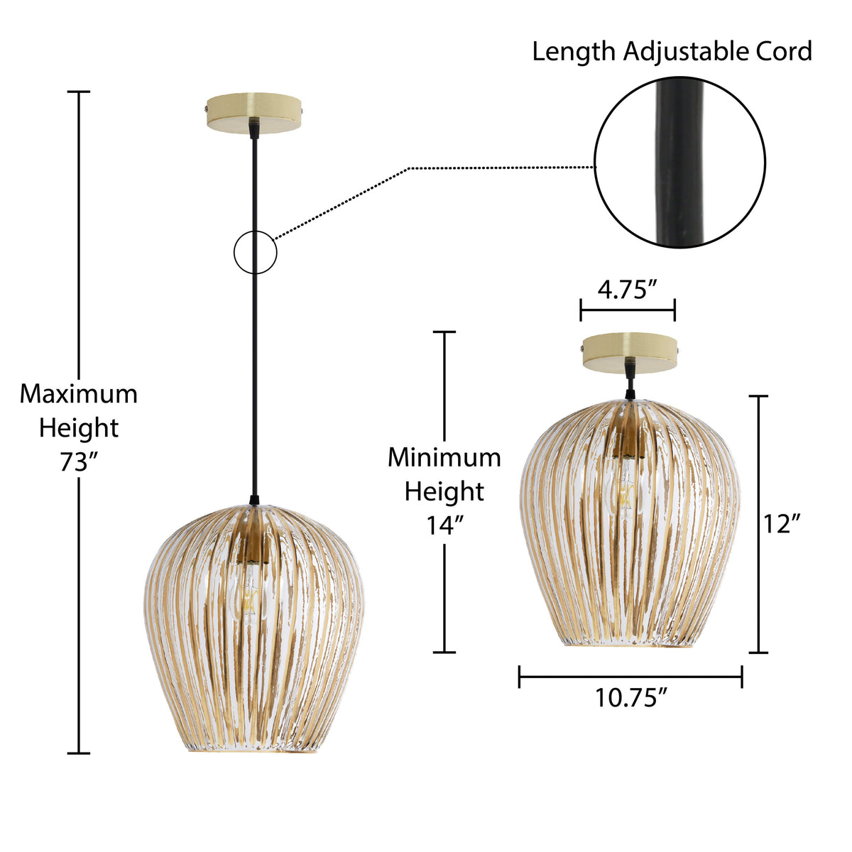 River of Goods 10.75" W Zoe Modern Clear and Gold Dome Shade Pendant