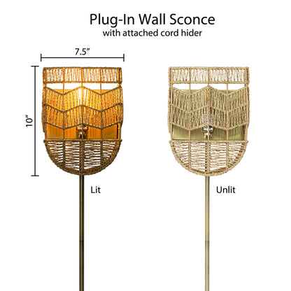 River of Goods 25.75"H Brushed Gold Iron Wall Sconce with Hemp Rope Shade