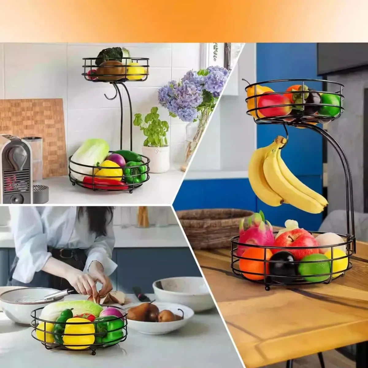 2-Tier Fruit Basket with Banana Hanger