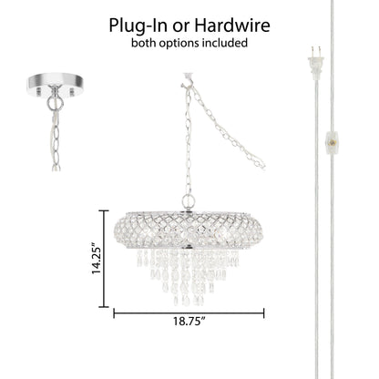 River of Goods 14.25"H Clear and Chrome Tiered Crystal Glass Plug-in and Hardwire Hanging Chandelier