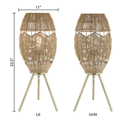 River of Goods Moira 23.5" High Brushed Gold Iron Table Lamp with Round Tan Hemp Rope Shade