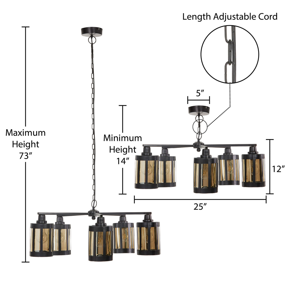 River of Goods 25" W 5-Light Oliver Metal and Glass Chandelier