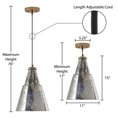 River of Goods 11" W Tracie Glam Gold and Silver Cone Shade Pendant Light