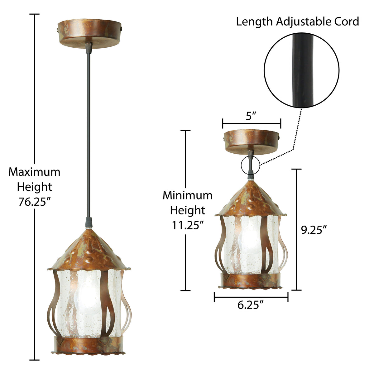River of Goods 6.25" W 1-Light Cormac Metal and Glass Pendant