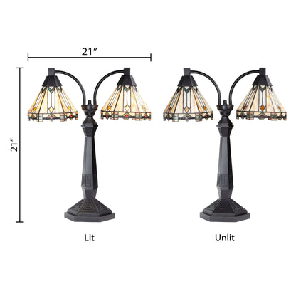 River of Goods 21'' H Bryant Prairie Style Stained Glass Table Lamp with Black Block Base