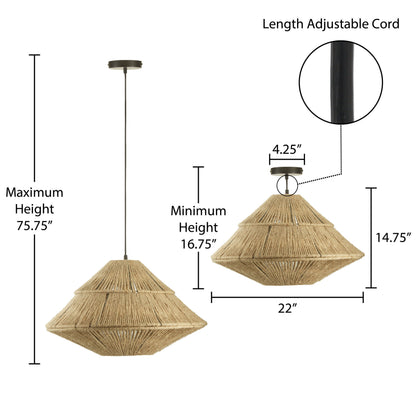 River of Goods 22" W 1-Light Morris Metal and Jute Pendant
