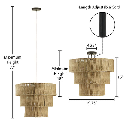 River of Goods 19.75" W 1-Light Fiora Metal and Jute Pendant