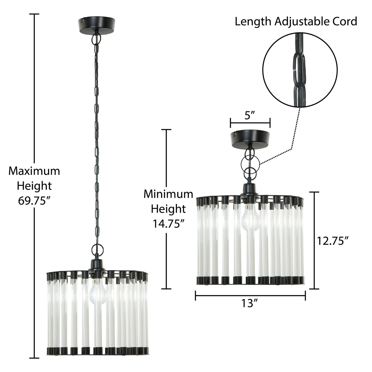 River of Goods 13" W Adalee Clear and Black Glass and Metal Pendant Light