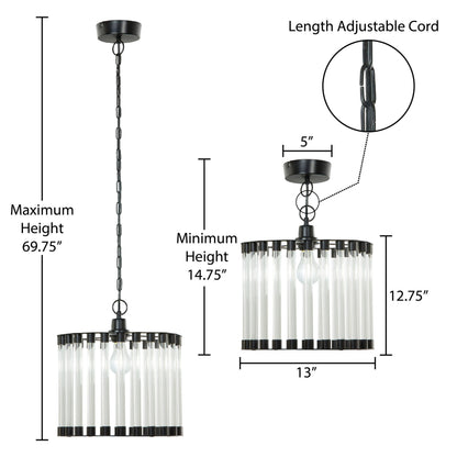River of Goods 13" W Adalee Clear and Black Glass and Metal Pendant Light