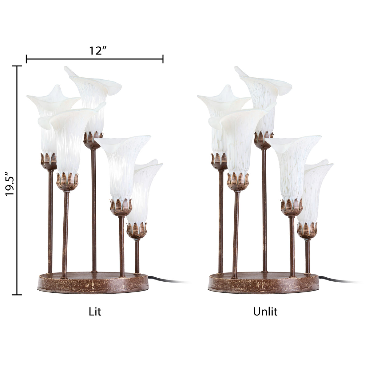River of Goods 19.5" H Calla Lily Bronze Base with White Glass Bell Shades Candlestick Table Lamp