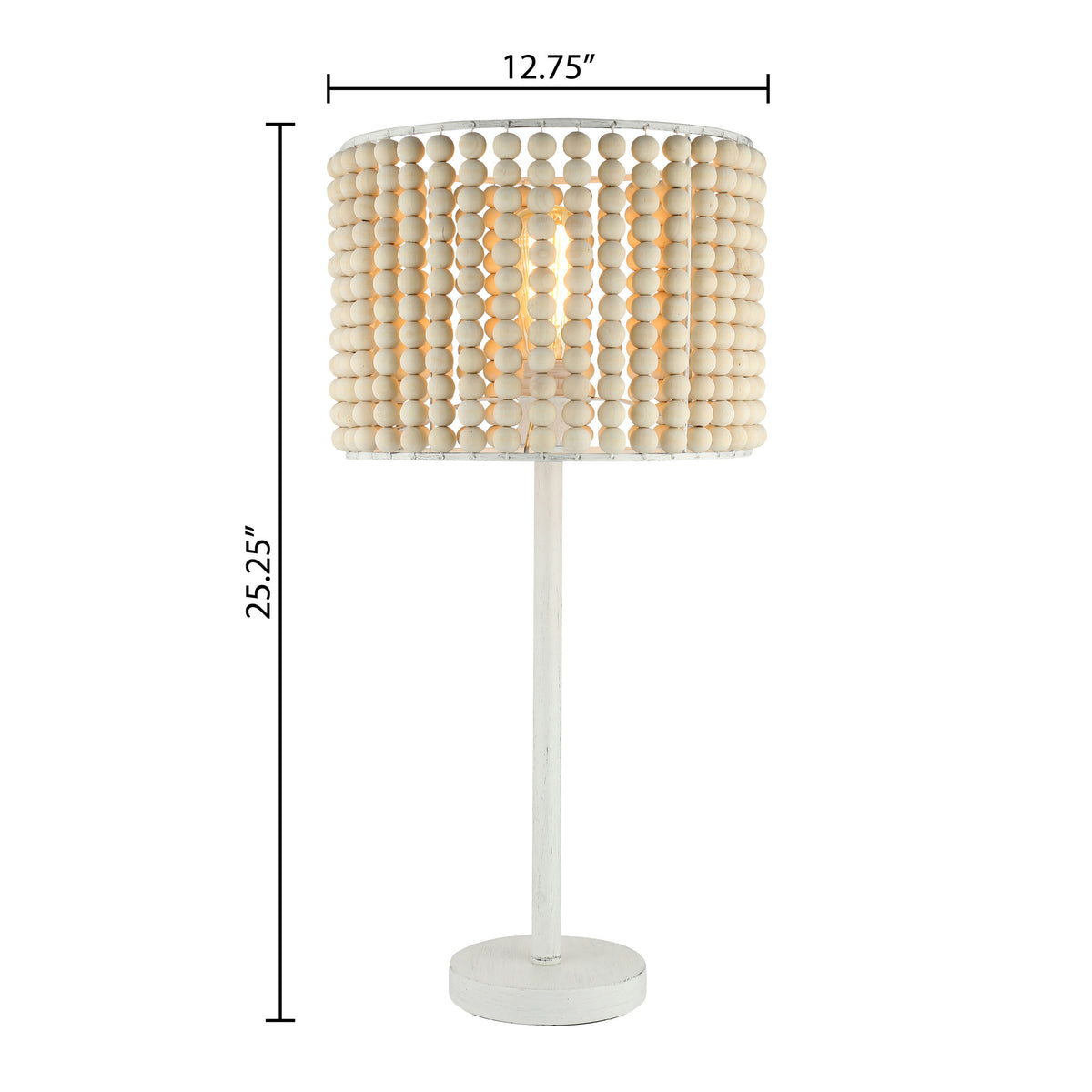 River of Goods 25" Eliza White Metal & Tan Wood Beaded Drum Shade Table Lamp