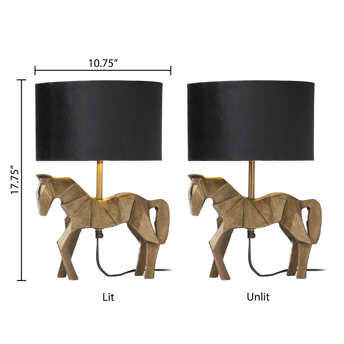 River of Goods 17.75 H Gold Origami Horse Base Table Lamp with Black Drum Shade