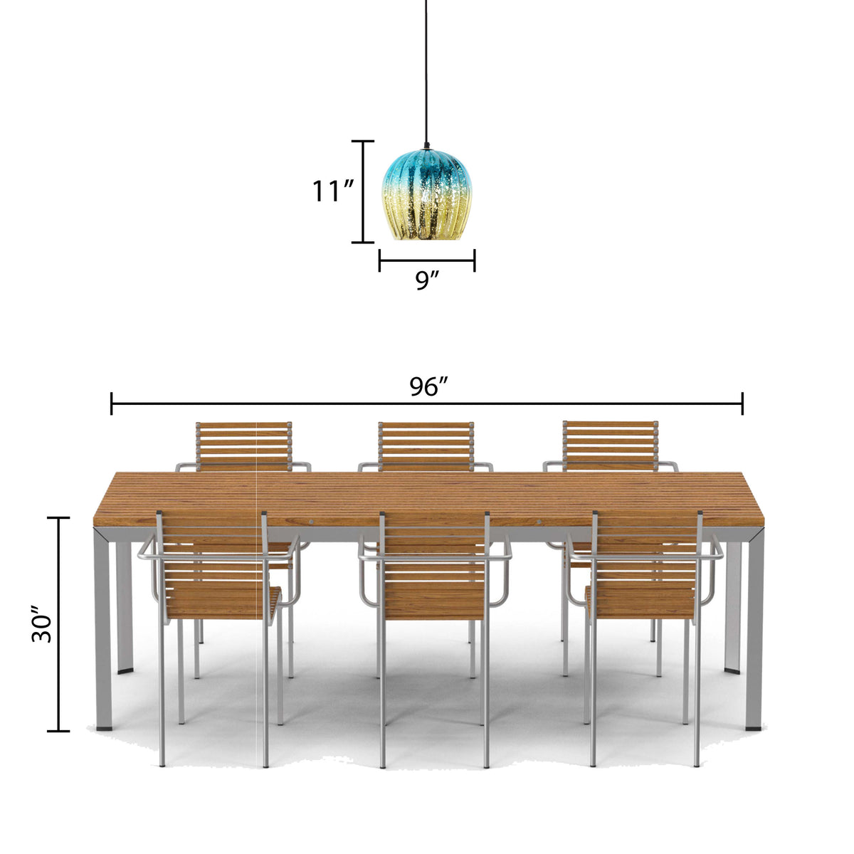 River of Goods 9" W Nalia Glam Gold and Teal Mercury Glass Globe Shade Pendant Light