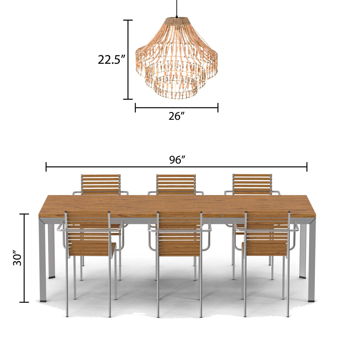 River of Goods Arlo 26"W Ivory and Black Metal Dome Pendant Light with Mango Wood Beads