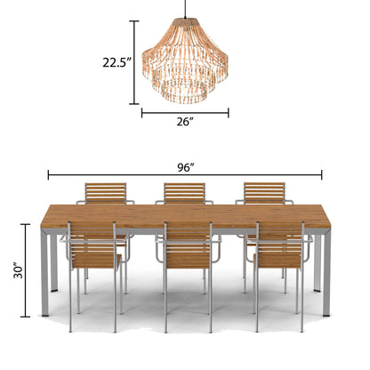 River of Goods Arlo 26"W Ivory and Black Metal Dome Pendant Light with Mango Wood Beads