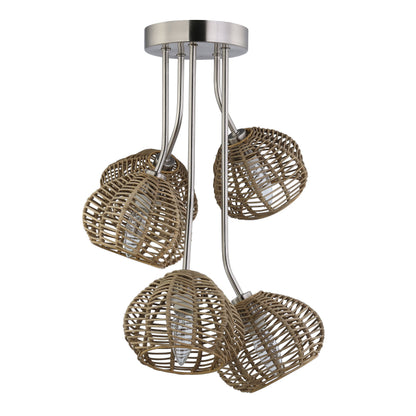River of Goods Mila 20.5" High Brushed Nickel Iron Shaded Five-Branch Ceiling Light with Five Rattan Shades