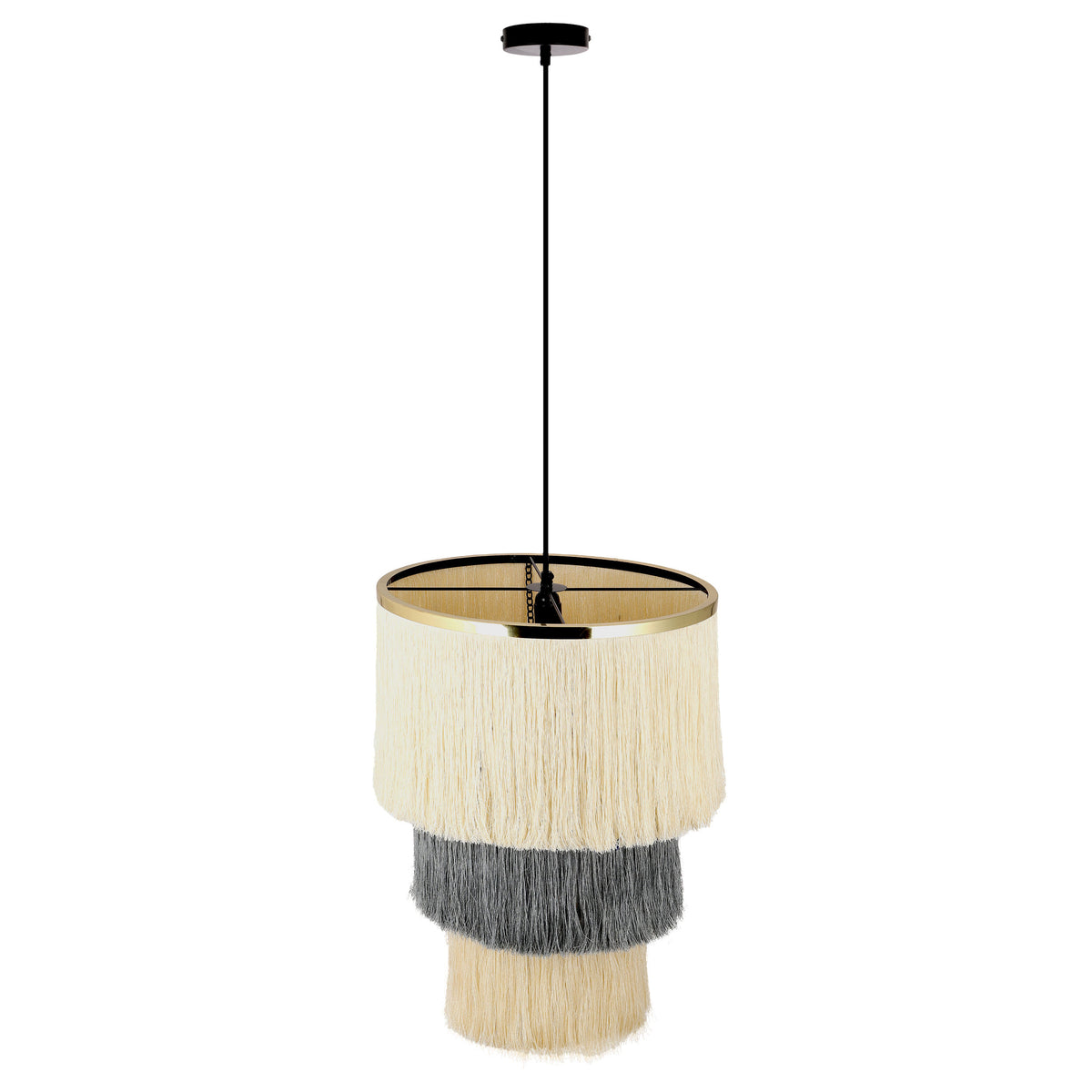 River of Goods Mylo 18"W Cream and Grey Fringe Pendant Light