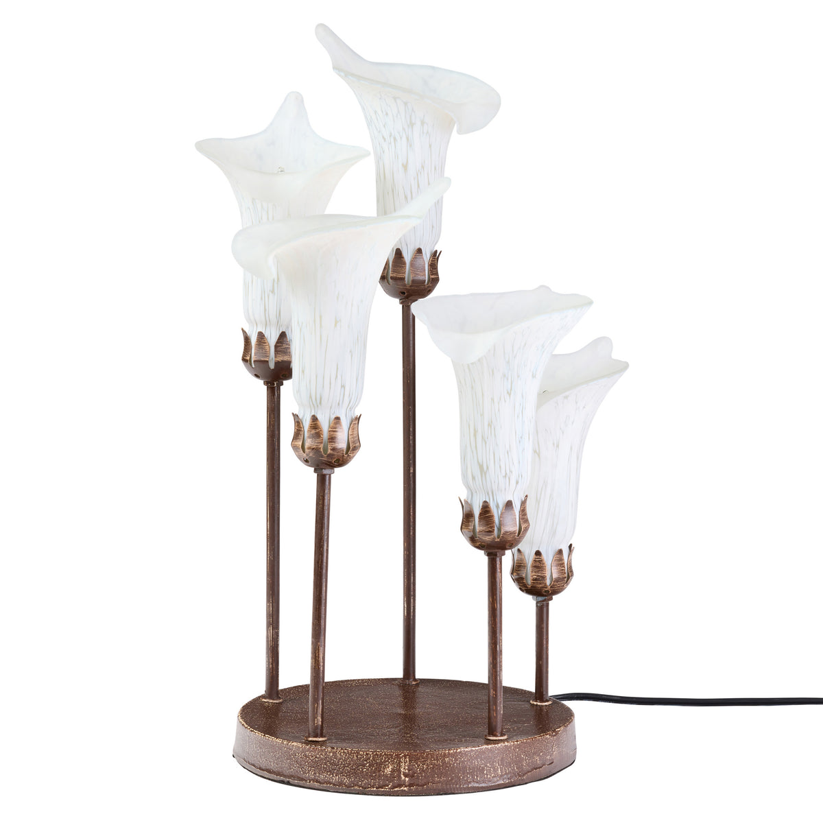River of Goods 19.5" H Calla Lily Bronze Base with White Glass Bell Shades Candlestick Table Lamp