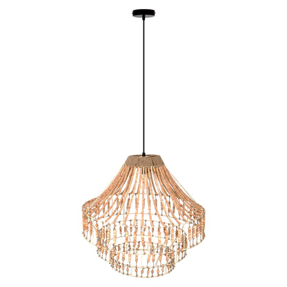 River of Goods Arlo 26"W Ivory and Black Metal Dome Pendant Light with Mango Wood Beads