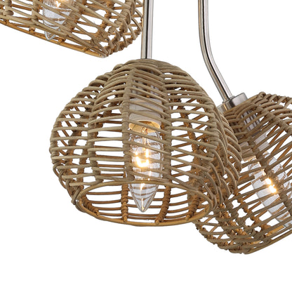 River of Goods Mila 20.5" High Brushed Nickel Iron Shaded Five-Branch Ceiling Light with Five Rattan Shades
