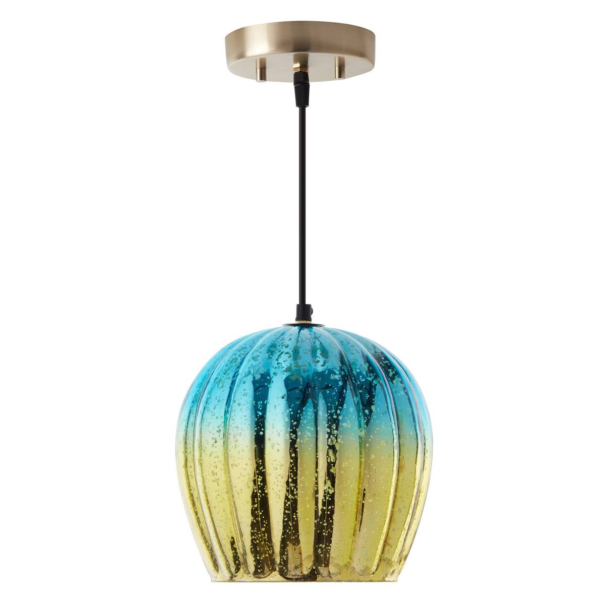 River of Goods 9" W Nalia Glam Gold and Teal Mercury Glass Globe Shade Pendant Light