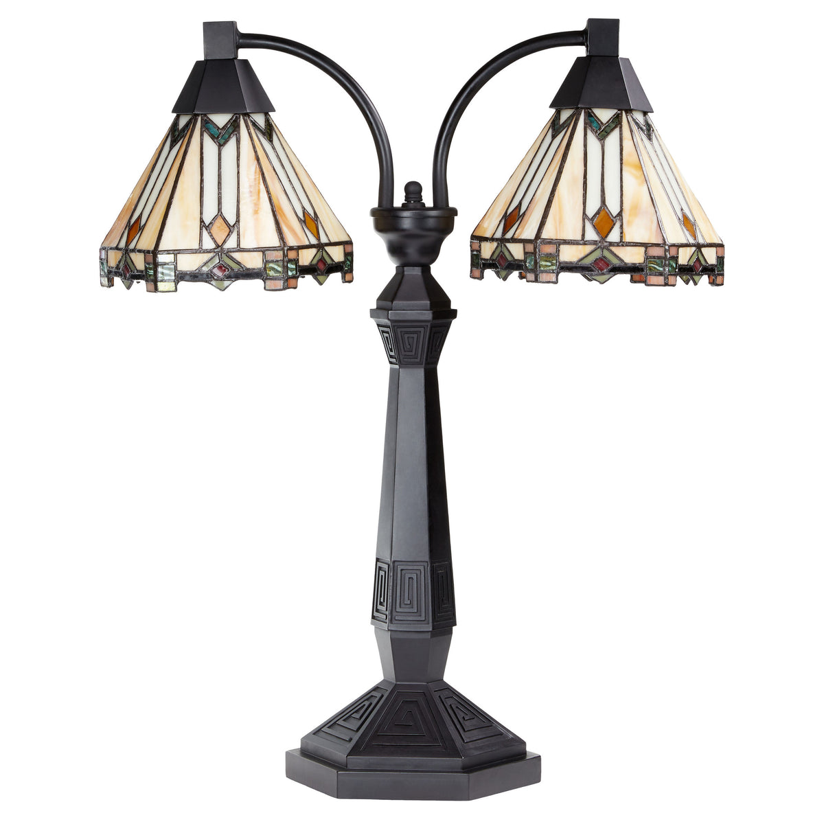 River of Goods 21'' H Bryant Prairie Style Stained Glass Table Lamp with Black Block Base