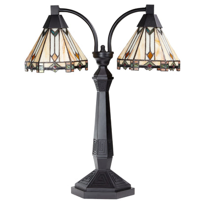 River of Goods 21'' H Bryant Prairie Style Stained Glass Table Lamp with Black Block Base