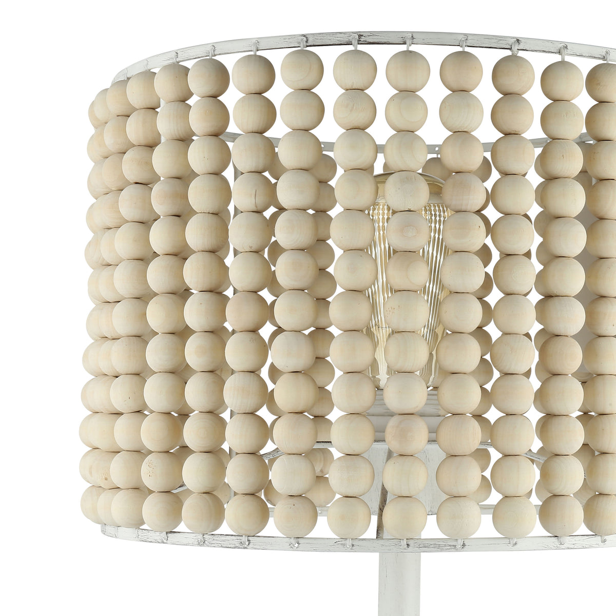 River of Goods 25" Eliza White Metal & Tan Wood Beaded Drum Shade Table Lamp