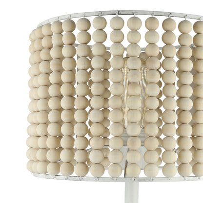 River of Goods 25" Eliza White Metal & Tan Wood Beaded Drum Shade Table Lamp