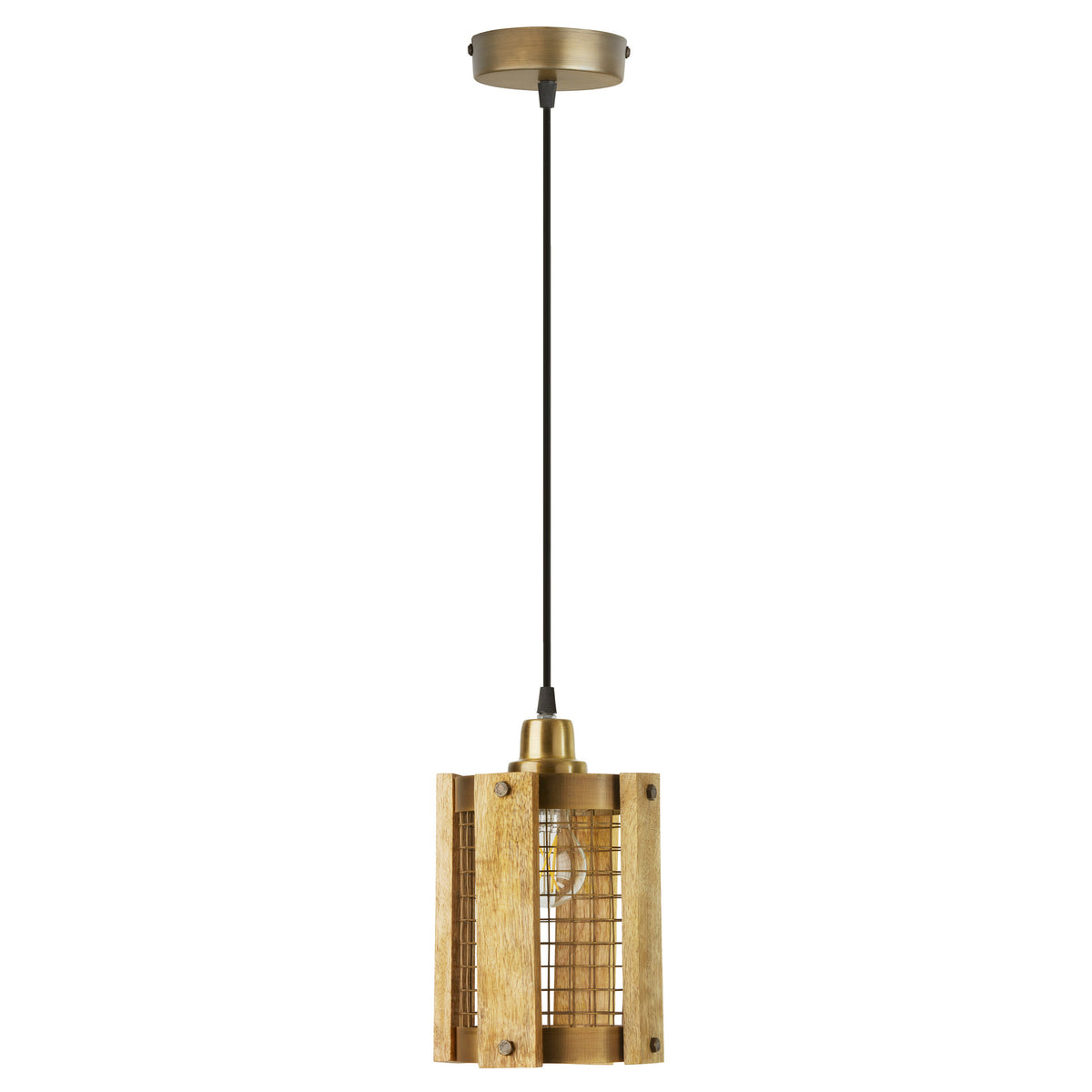 River of Goods 5" W Maxine Brushed Gold Metal Pendant Light with Wood Shade