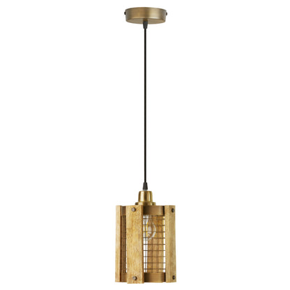 River of Goods 5" W Maxine Brushed Gold Metal Pendant Light with Wood Shade