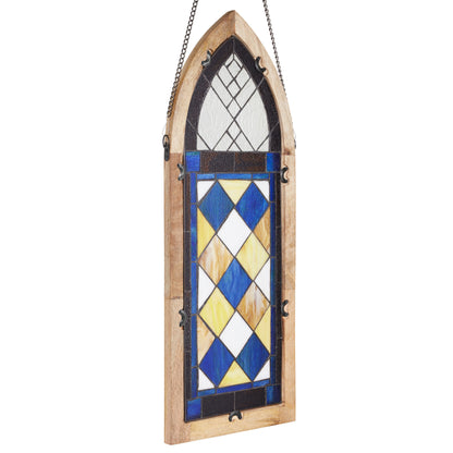River of Goods 36" H Victorian Checkerboard Cathedral-Style Stained Glass Window Panel