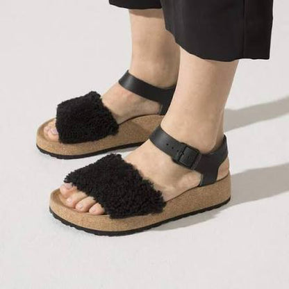 Birkenstock Glenda Natural Leather/ Shearling Teddy Black