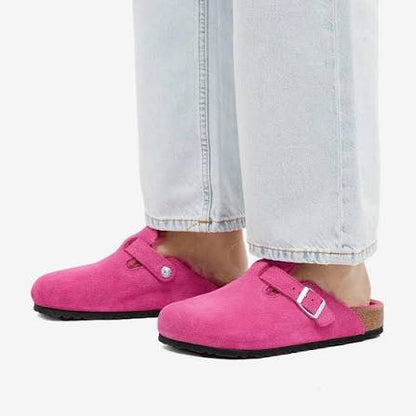Birkenstock Unisex Arizona Shearling Suede Leather Fichsia Tulip