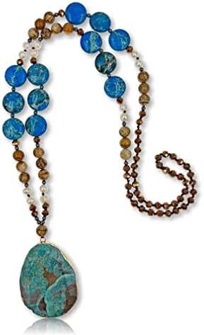 MGR Women's Jasper Pendant Beaded Necklace