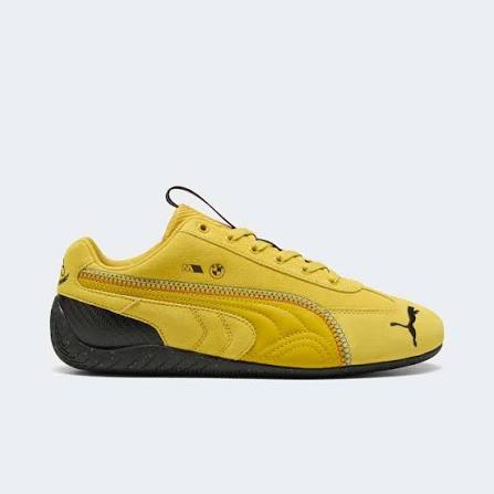 PUMA BMW M Speedcat Mens Sneakers — Dazzling Yellow/PUMA Black Suede Low-Top