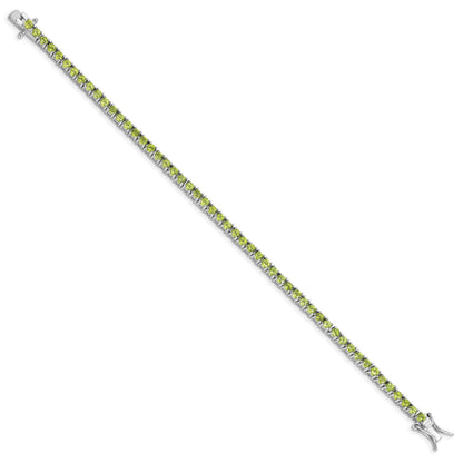 5.45 Ct Round Green Peridot Prong Rhodium Over Silver Tennis Bracelet