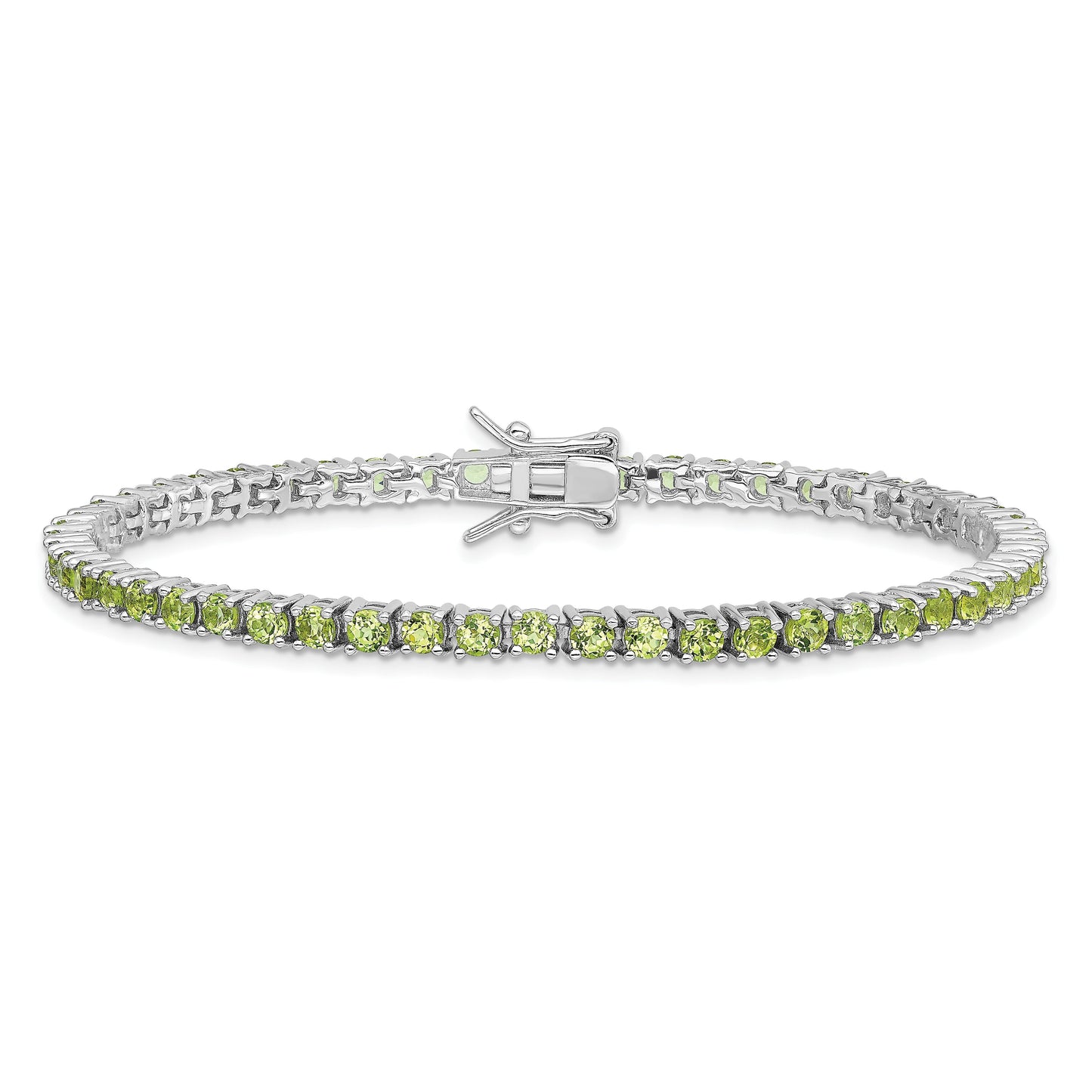 5.45 Ct Round Green Peridot Prong Rhodium Over Silver Tennis Bracelet