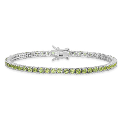 5.45 Ct Round Green Peridot Prong Rhodium Over Silver Tennis Bracelet