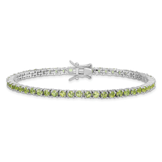 5.45 Ct Round Green Peridot Prong Rhodium Over Silver Tennis Bracelet