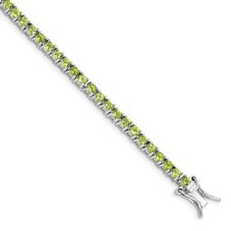 5.45 Ct Round Green Peridot Prong Rhodium Over Silver Tennis Bracelet
