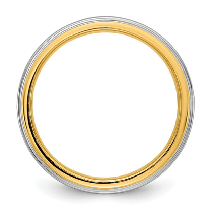 14k Two-Tone 6mm Step Edge Wedding Band Ring for Men and Women