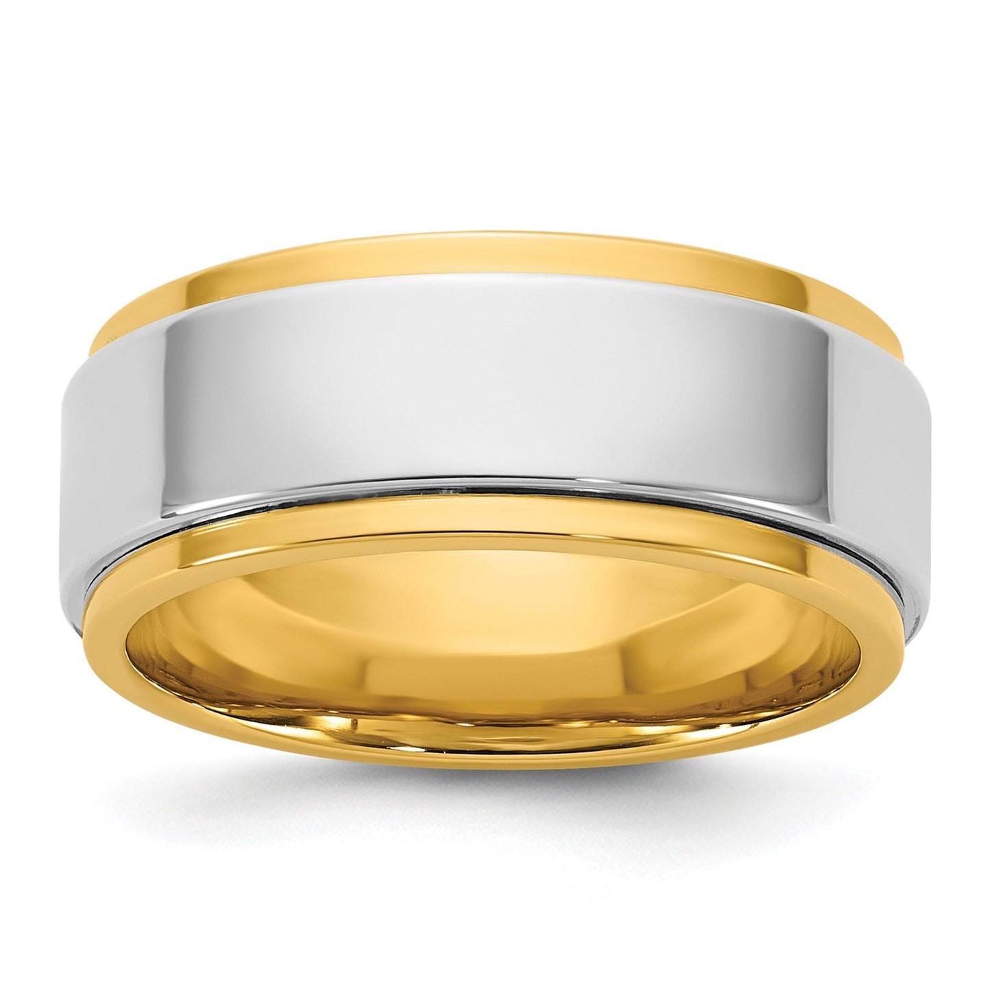 14k Two-Tone 6mm Step Edge Wedding Band Ring for Men and Women