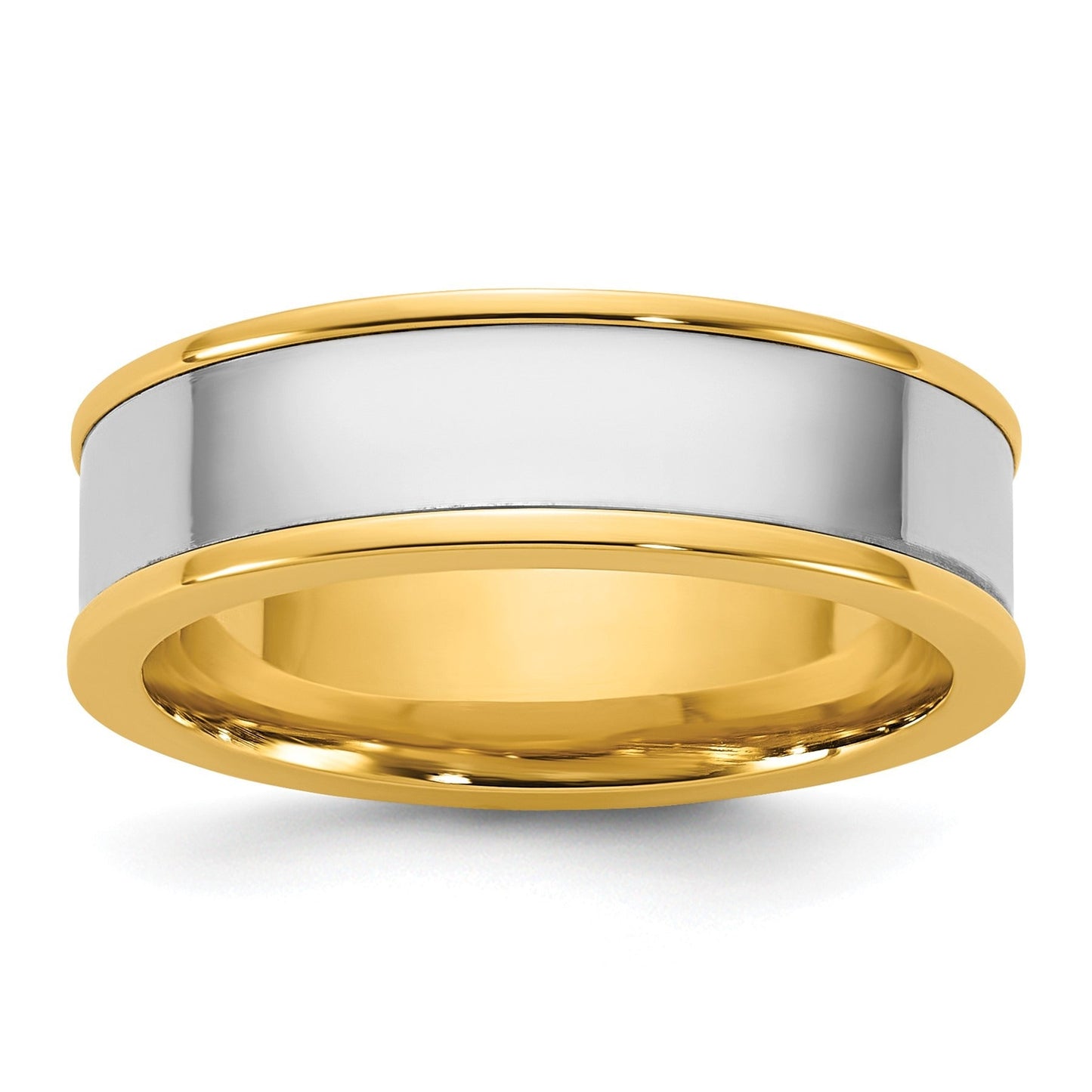 14k Two-Tone  Step Up Flat Edge Wedding Band Unisex Ring