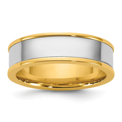14k Two-Tone  Step Up Flat Edge Wedding Band Unisex Ring