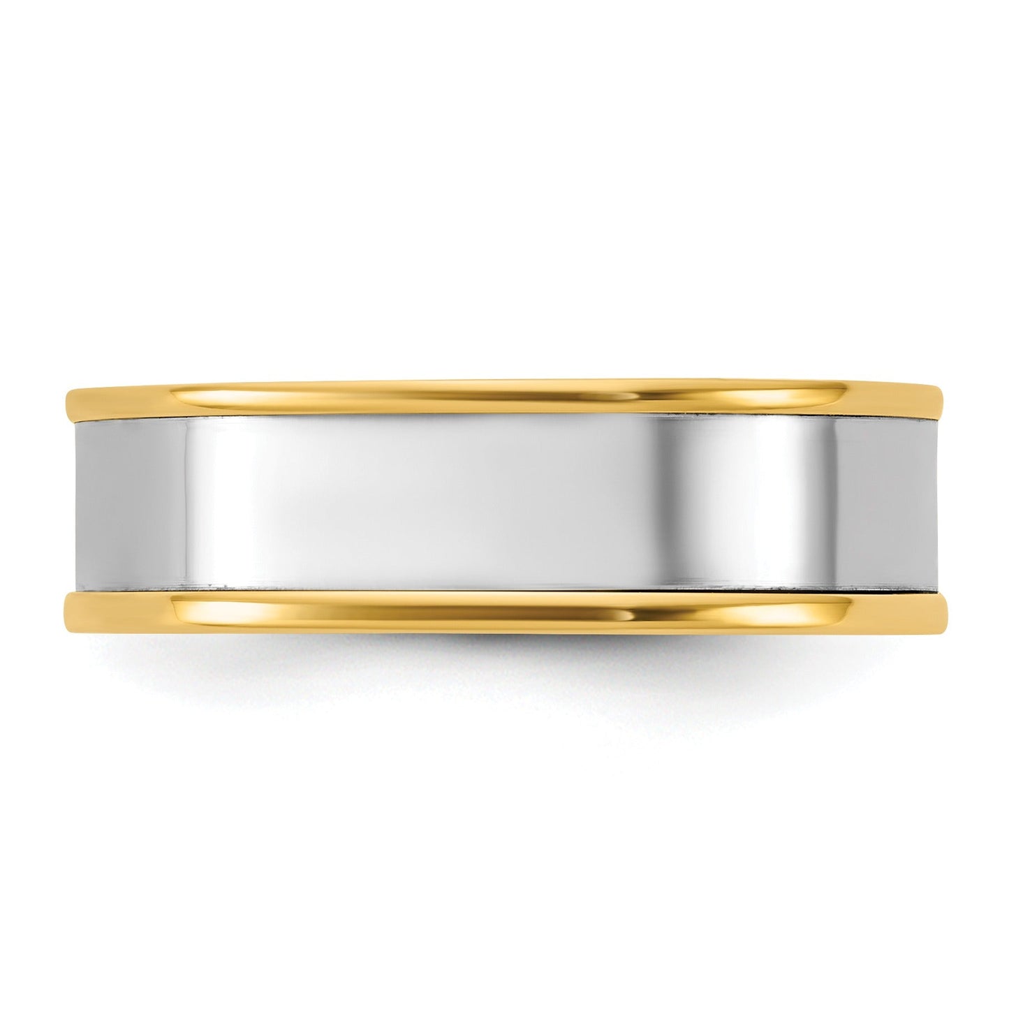 14k Two-Tone  Step Up Flat Edge Wedding Band Unisex Ring