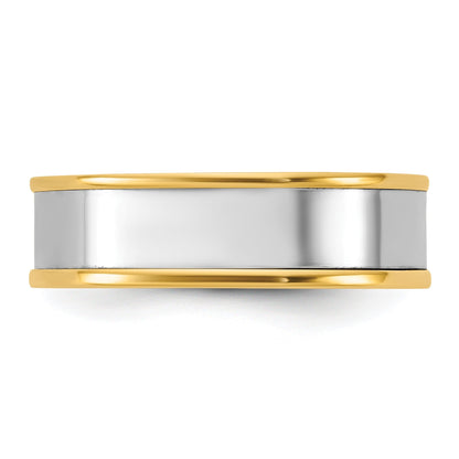 14k Two-Tone  Step Up Flat Edge Wedding Band Unisex Ring