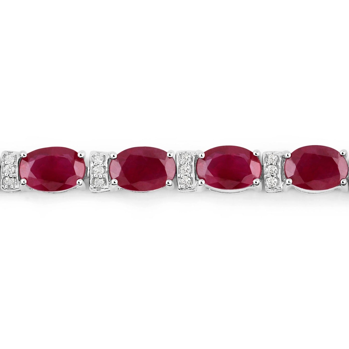 11.44 Ct Oval Pink Ruby & Diamond Prong 14K White Gold Alternating Bar Accent Box Clasp Tennis Bracelet