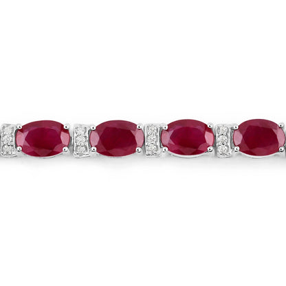 11.44 Ct Oval Pink Ruby & Diamond Prong 14K White Gold Alternating Bar Accent Box Clasp Tennis Bracelet