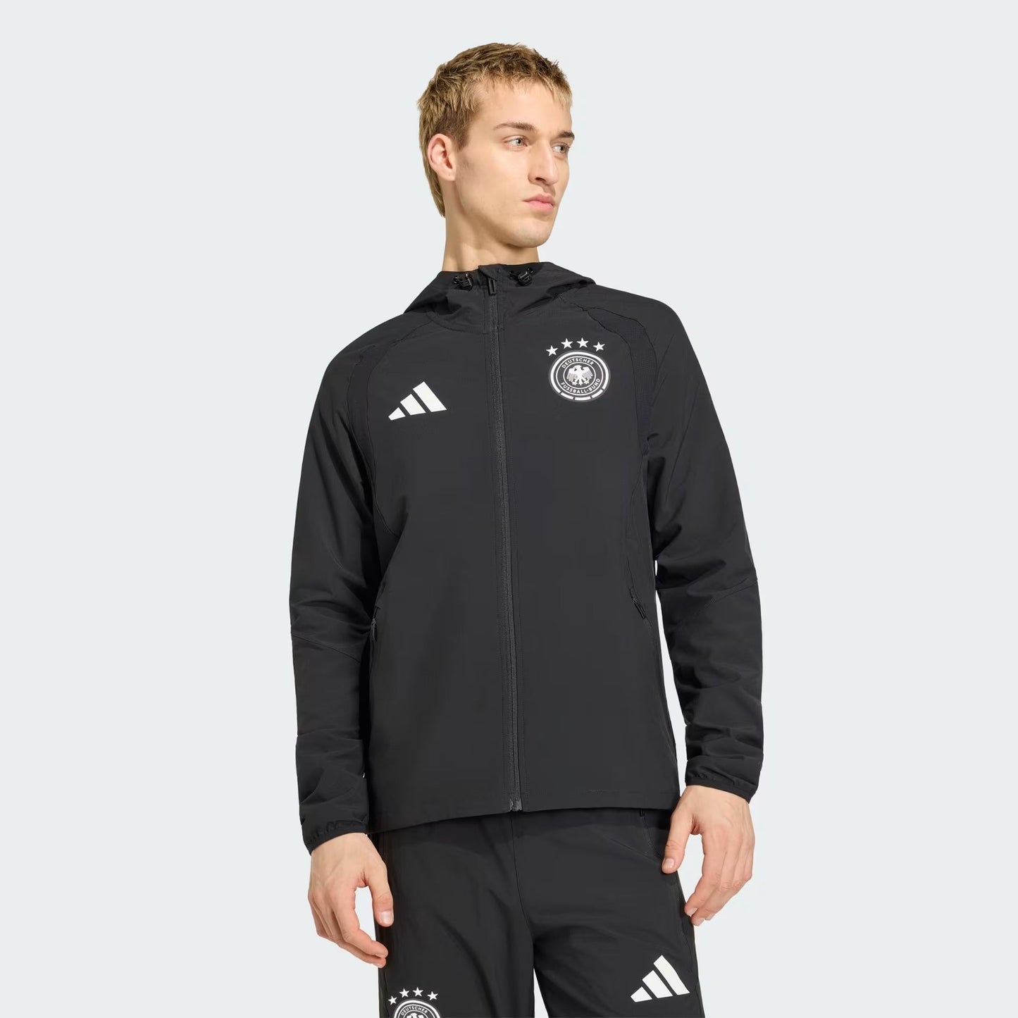 [jz9326] Mens Adidas Dfb Germany Tiro Travel Full Zip Windbreaker - Black